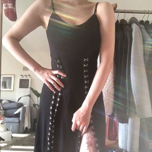 open back midi dress, black with silver decoration